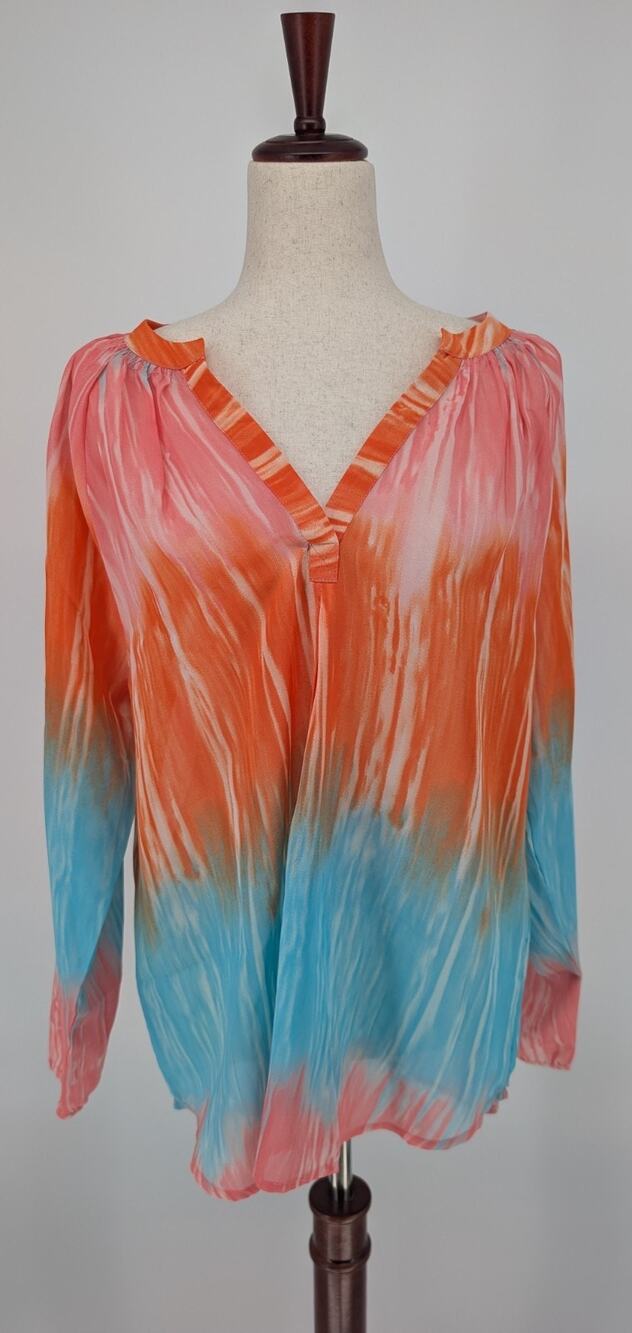 Vintage Y2K Shenanigans Ombre Sheer Tunic Blouse L Blue Pink Boho Festival New